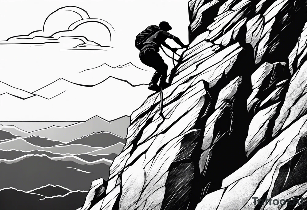 create a tattoo of a naked man climbing a cliff tattoo idea