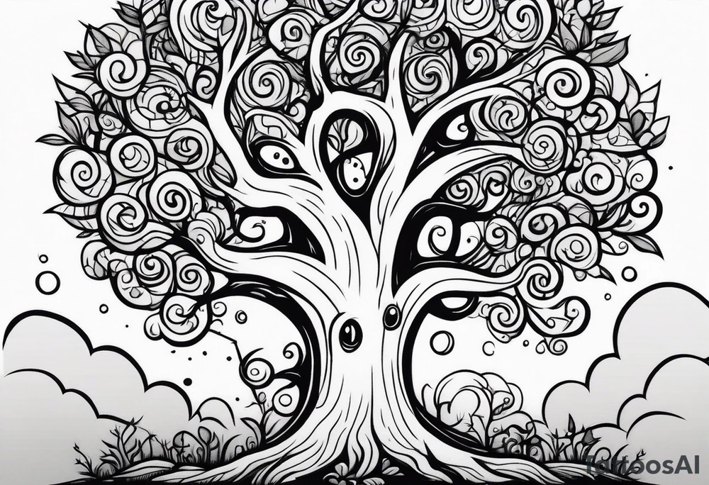 Creepy tree asymmetrical tattoo idea