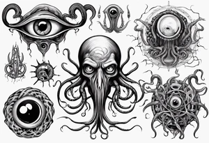 lovecraft them with eye and long tentacle tattoo idea