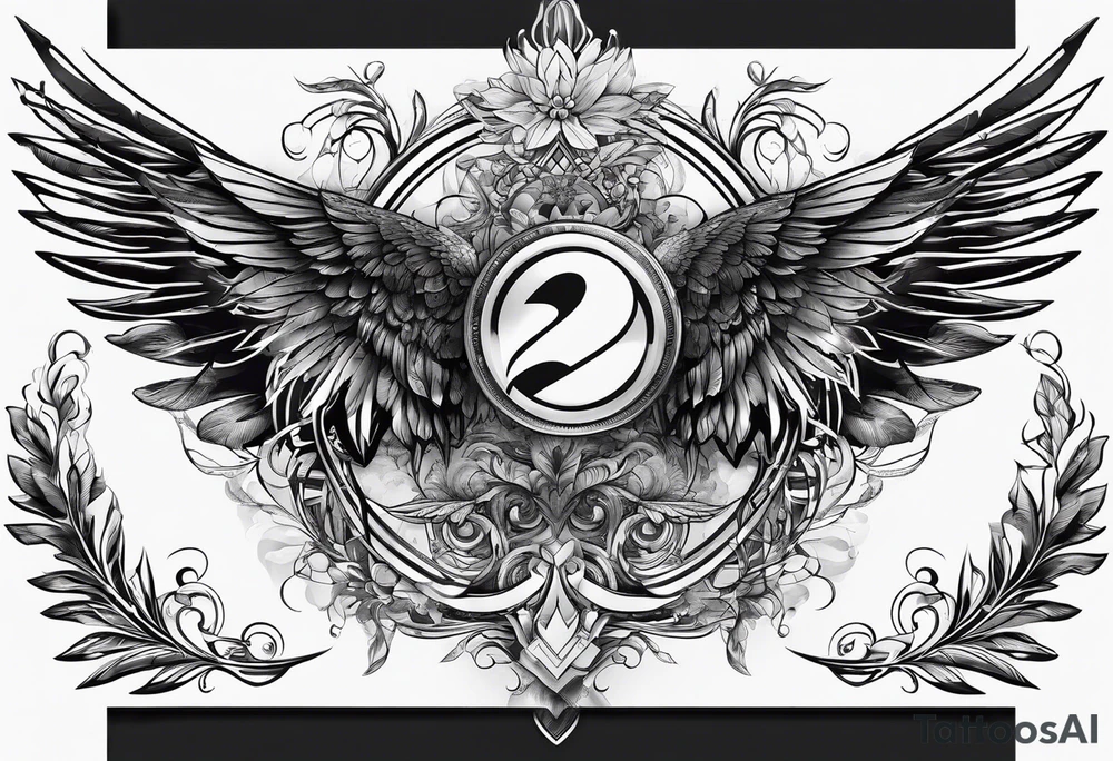 Wings with number 22 and + tattoo idea