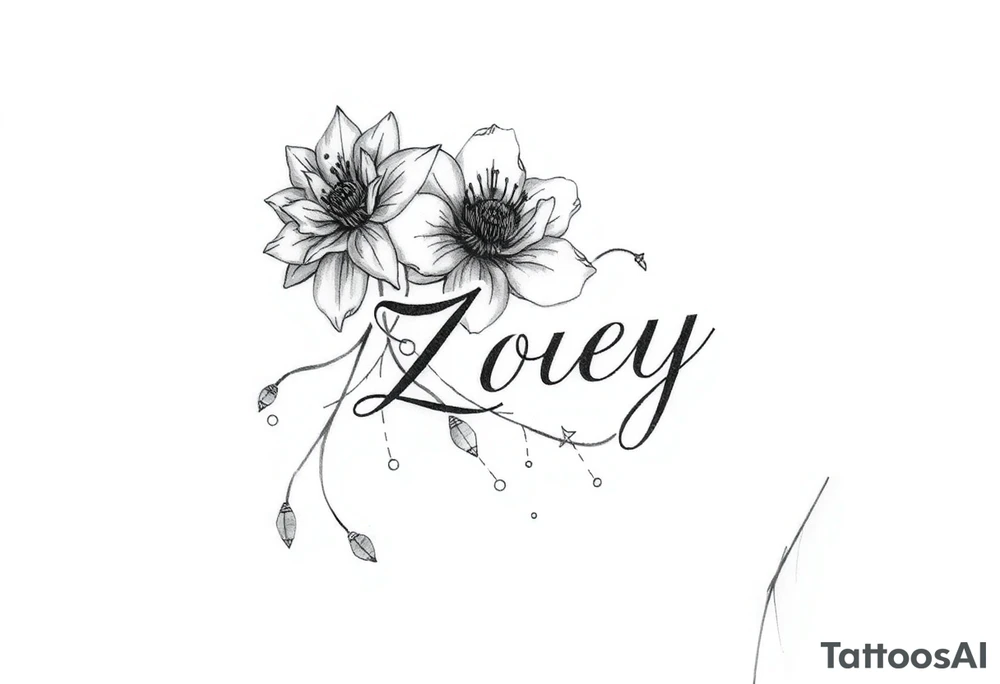 I want it on my wrist. I want a beautiful flower on the inside of my wrist with tendrils down the inside of my arm with little delicate stars or motes and the name Zoey tattoo idea