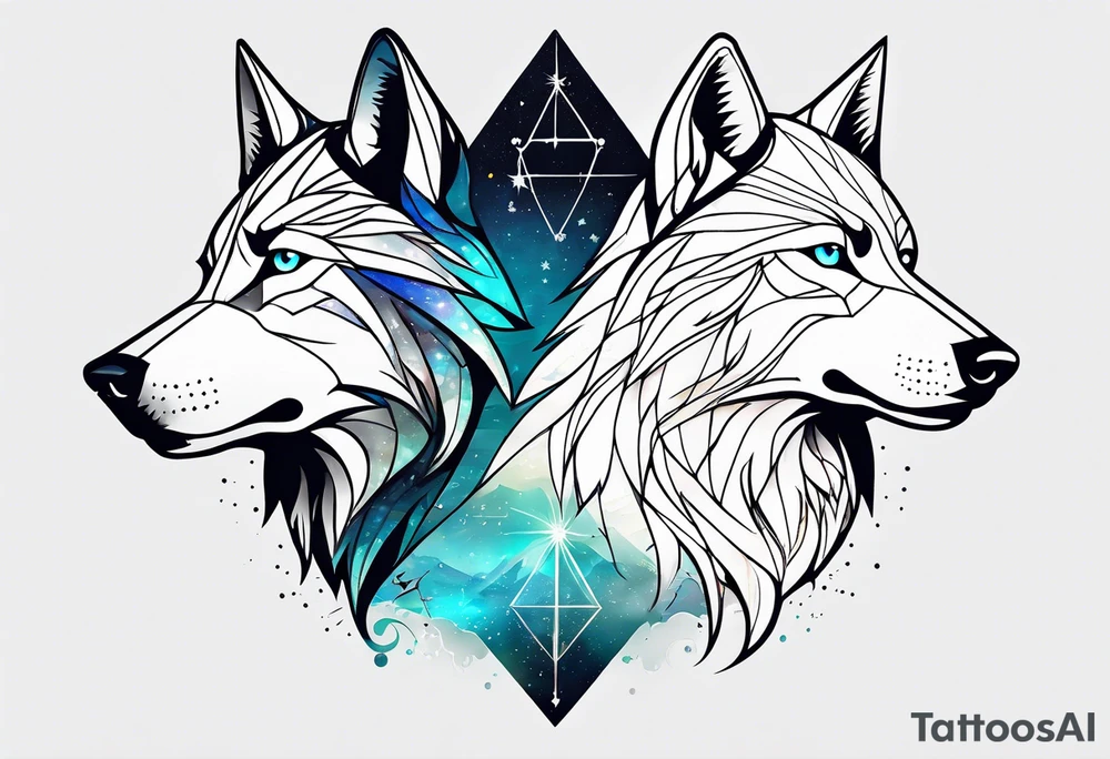 Constellation, two animal wolf, géométric tattoo idea