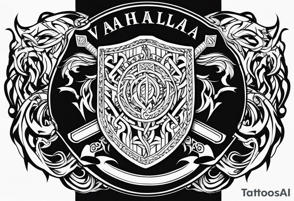 Valhalla sword fire chains shield family tattoo idea