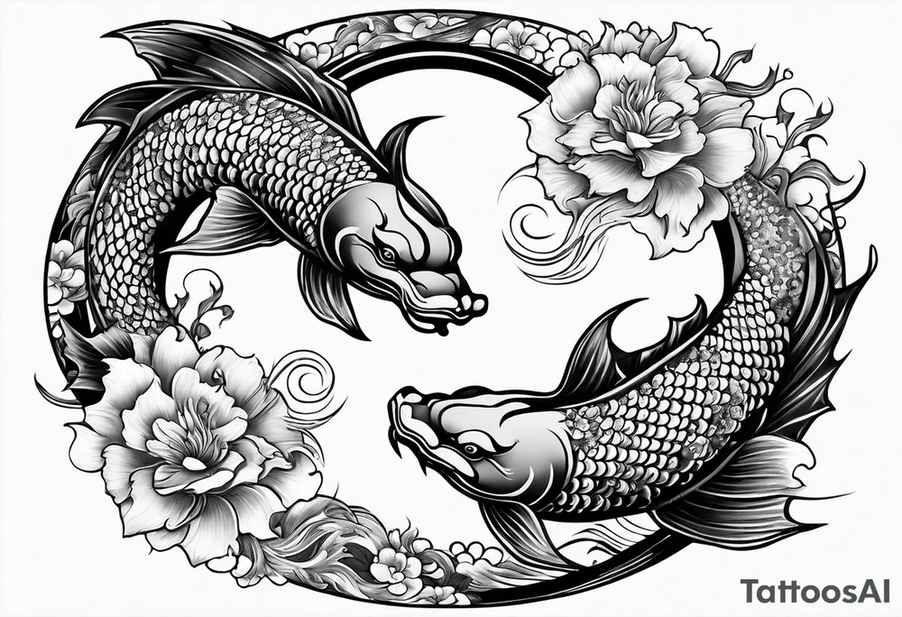 powerful ying Yang symbol made of koi fish and dragons tattoo idea