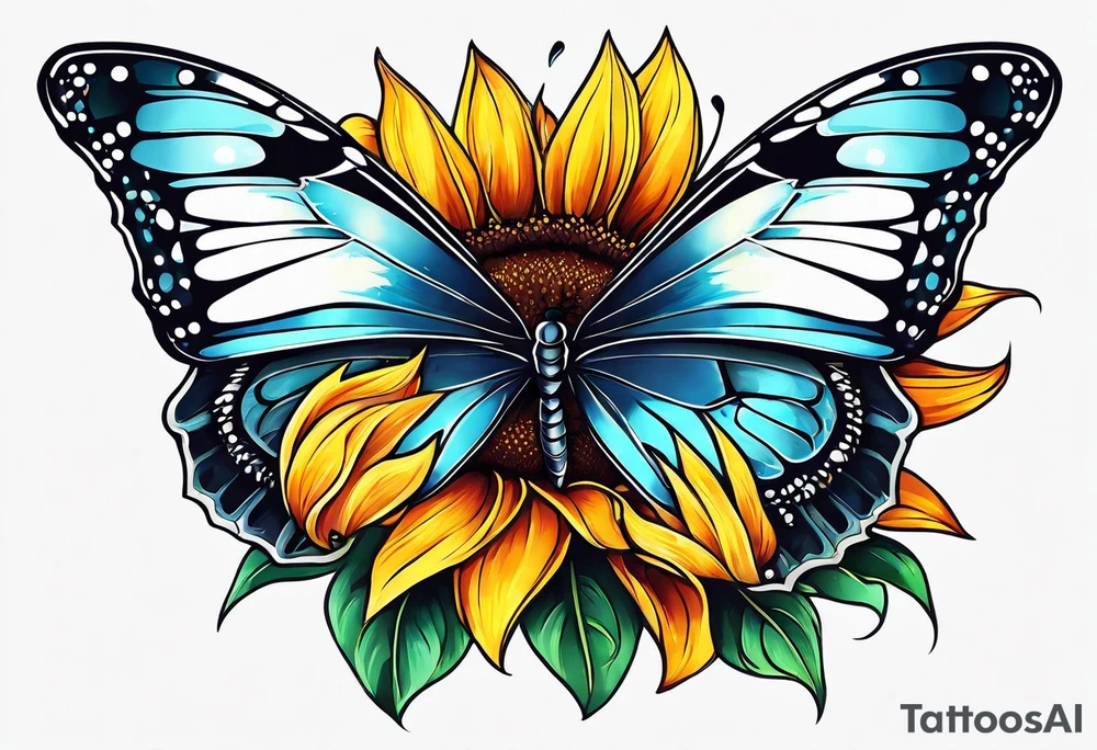 Half butterfly half sunflower tattoo idea