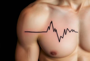 A bold black EKG line running through the ribcage with a bright yellow sun rising from its peak. tattoo idea