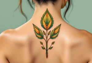 Bodhi leaf in earthy green and warm brown, symbolizing enlightenment under the Bodhi tree. tattoo idea