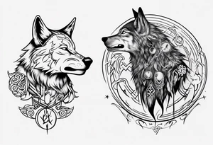 Wolf  howling with Norse symbols, a bit of Māori tattooing and my nanas name joy in it tattoo idea