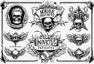 roman font saying "morior invictus" roman style tattoo idea