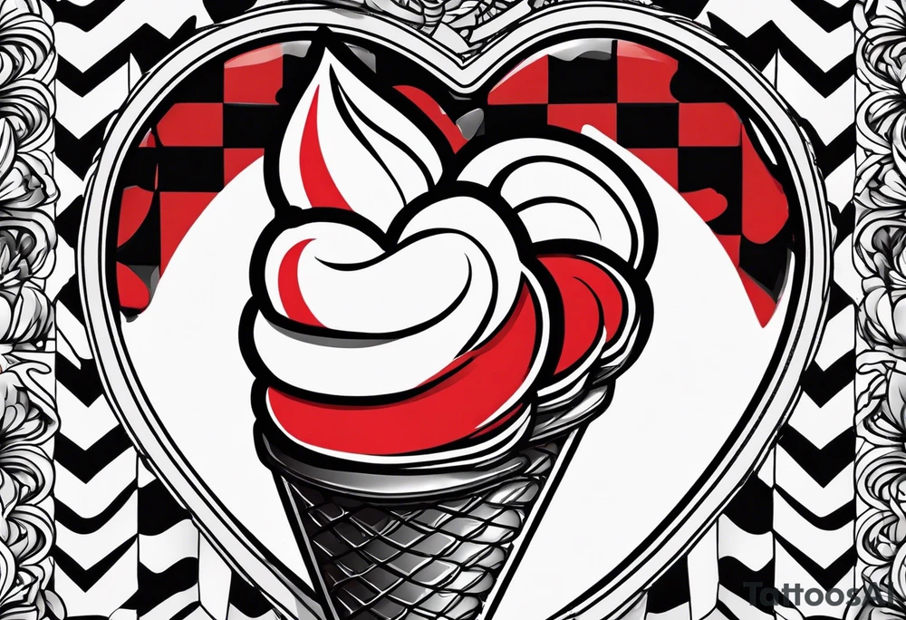 black and white ice cream cone with small red heart on it somewhere. tattoo idea