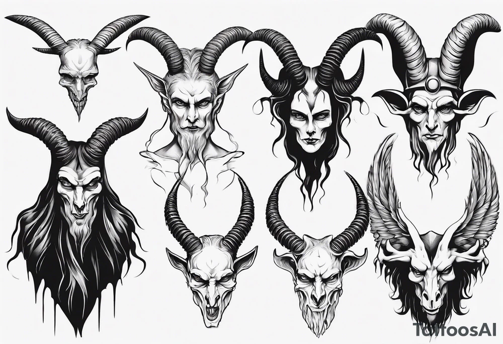 human like Baphomet friendly but dark and large no flowers tattoo idea