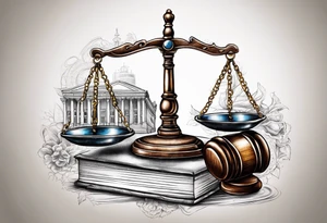Law scales of justice books gavel tattoo idea