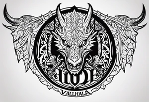 Valhalla sword shield dragon head axe tattoo idea