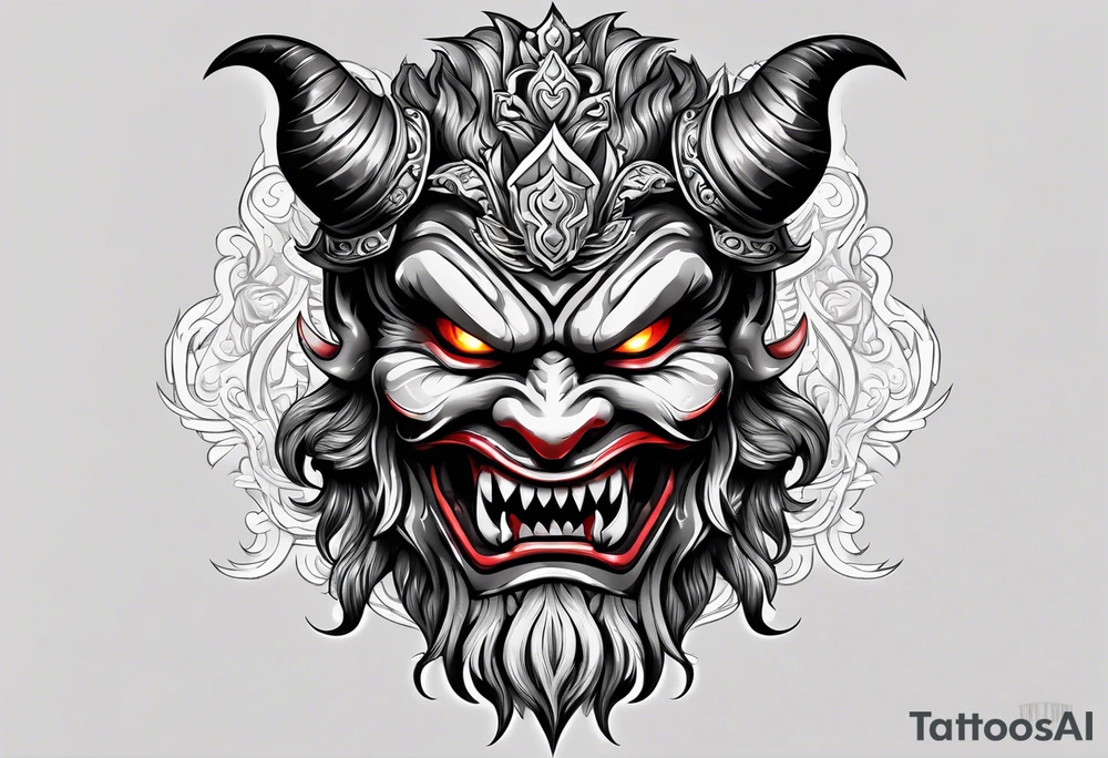 Protection against evil Oni mask tattoo idea