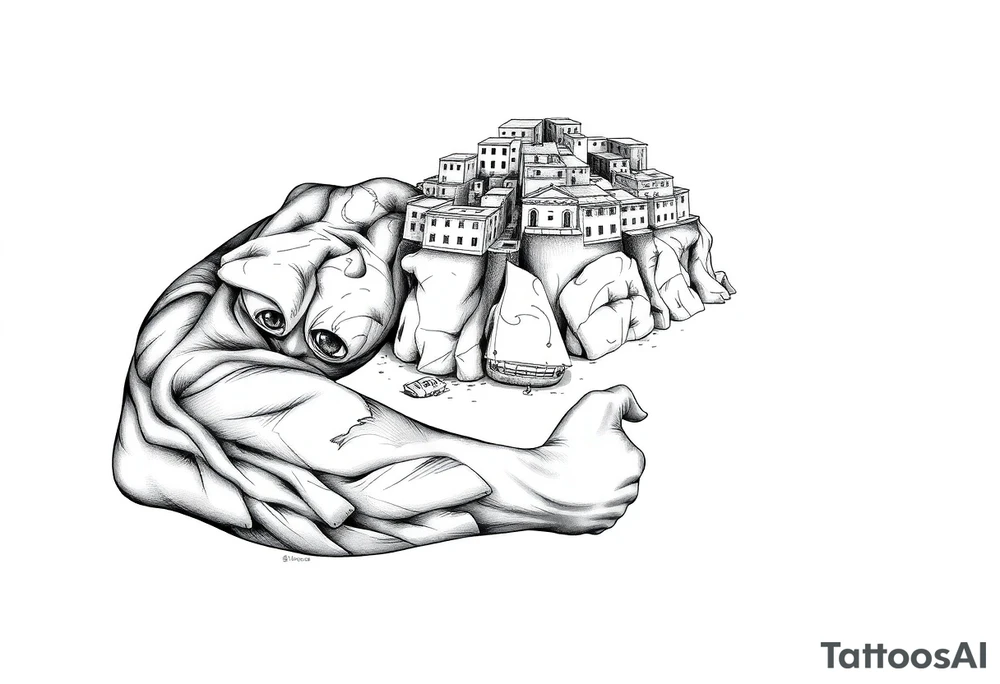 Sicilian coast with oceanic aesthetic tattoo idea