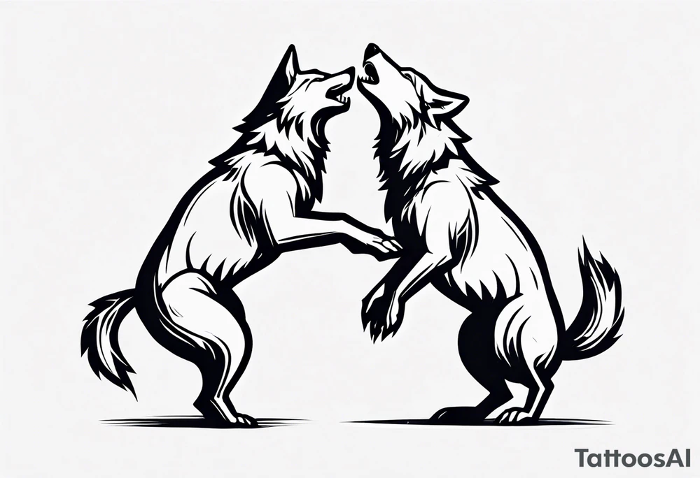two wolves dancing on their hind legs. they should be visibly dancing and facing one another. They should have their jaws closed tattoo idea