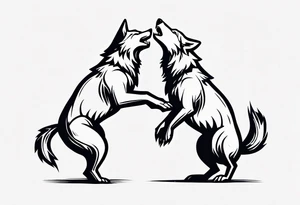 two wolves dancing on their hind legs. they should be visibly dancing and facing one another. They should have their jaws closed tattoo idea