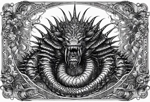 medieval  demonic centipede 
 with a fine point and sketch style tattoo idea