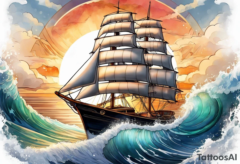 boat, sun, earth tattoo idea