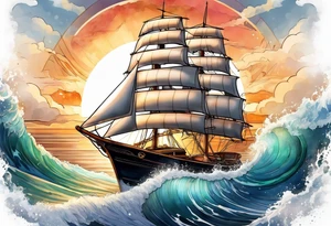 boat, sun, earth tattoo idea