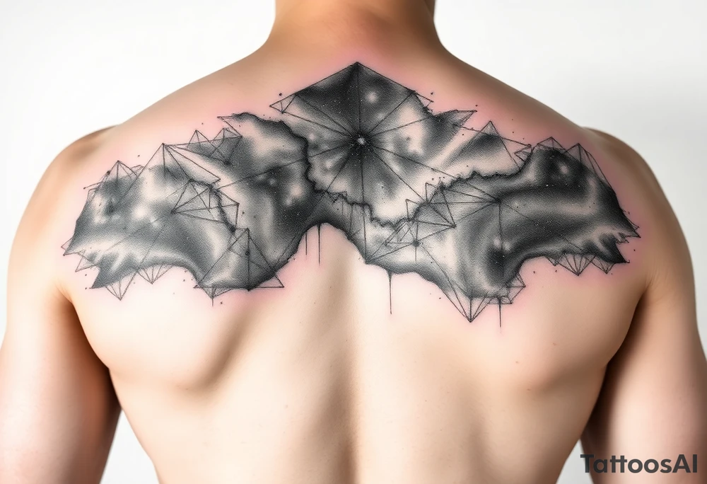 full milky way that covers the upper middle back and is geometric or negative space tattoo idea