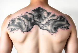 full milky way that covers the upper middle back and is geometric or negative space tattoo idea