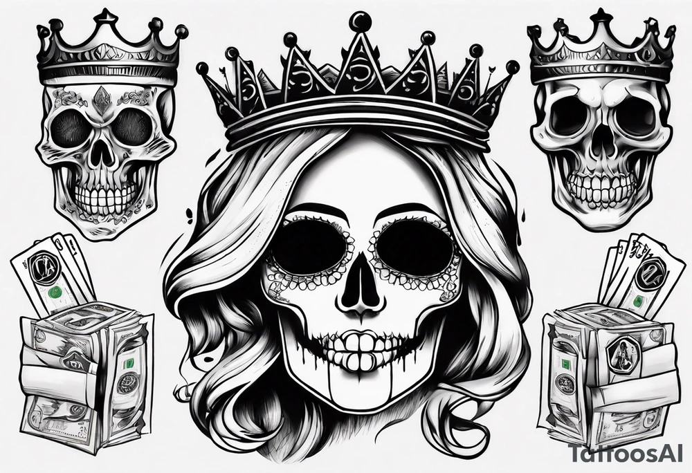 santa la muerta with money and crown
on the card tattoo idea