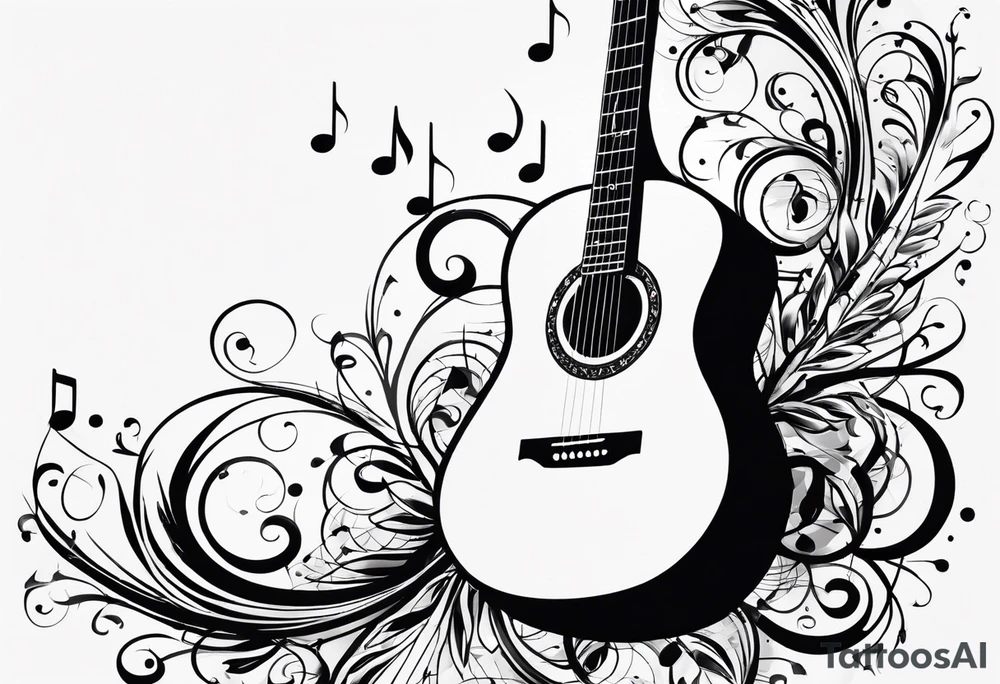 Musical notes and guitar depicting the letters R and L tattoo idea