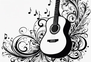 Musical notes and guitar depicting the letters R and L tattoo idea