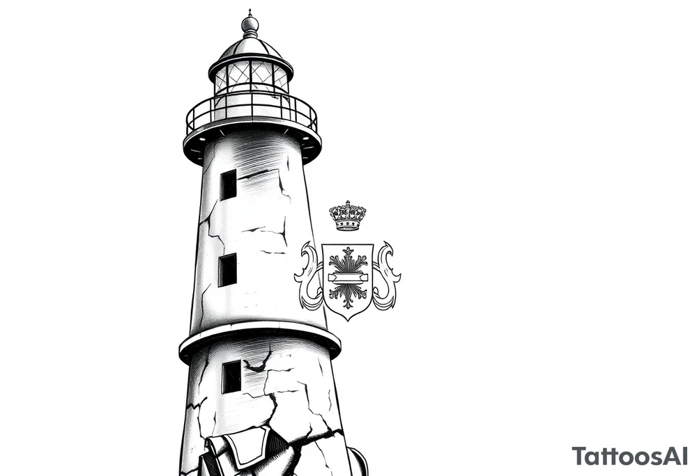Lighthouse with coat of arms incorporated into the light tattoo idea