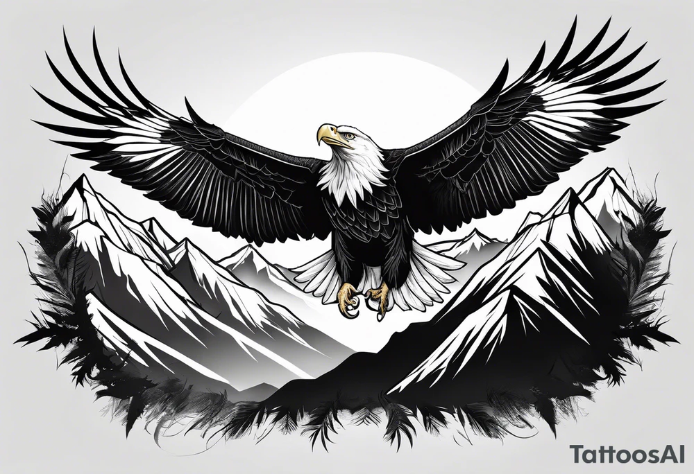 6 mountains in background with bald eagle flying tattoo idea 6 mountains in background with bald eagle flying tattoo idea