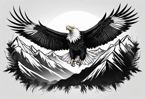 6 mountains in background with bald eagle flying tattoo idea