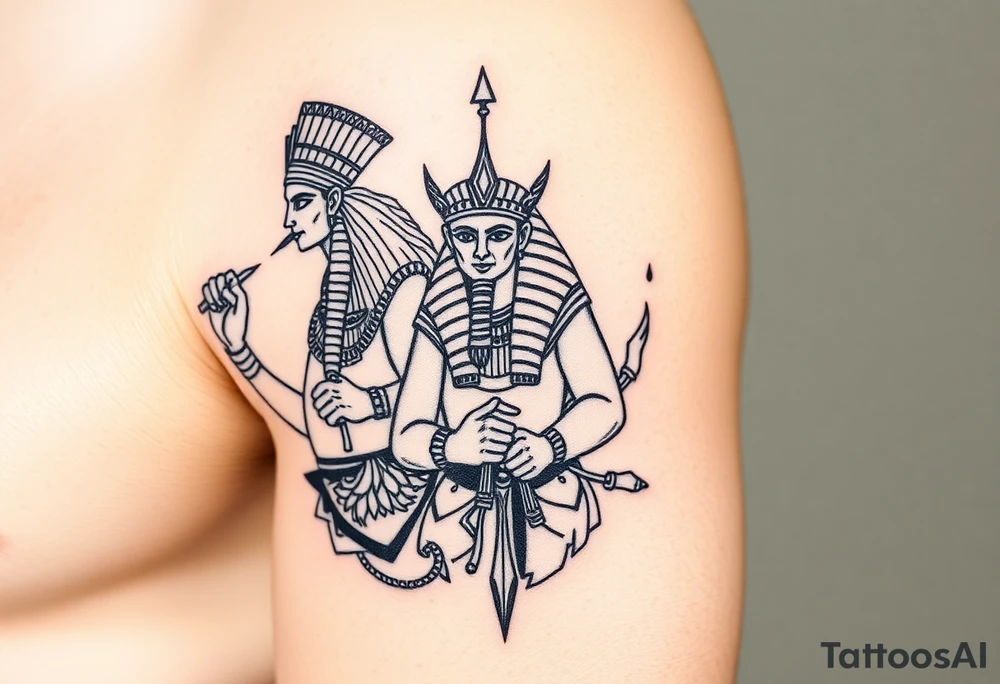 Egyptian gods with relics tattoo idea