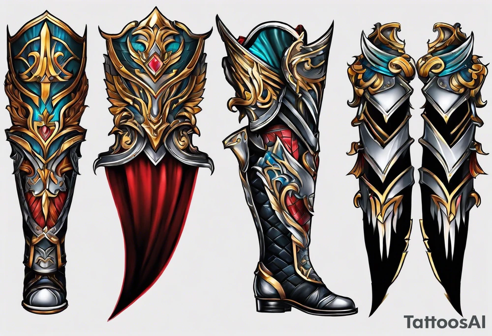 greaves armor 
front and back tattoo idea