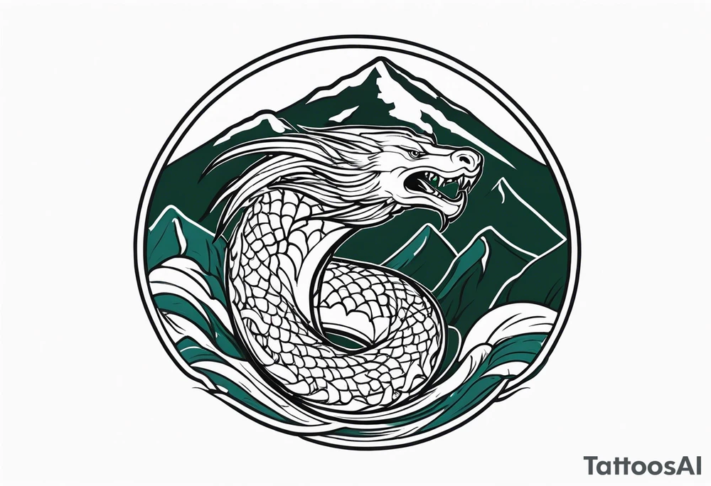 jörmungandr around the arm with mountains tattoo idea