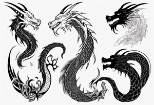 long dragon with horns, mane, scales tattoo idea