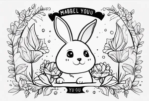 The tattoo is hand drawn. 

Theres a bunny jumping over an axe. Theres a small dog face with the words “Mabel loves you” underneath tattoo idea