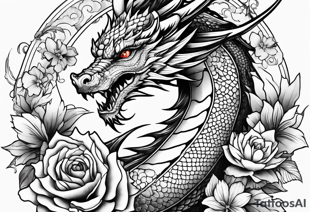 Dragon and flowers tattoo idea