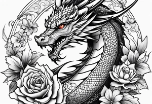 Dragon and flowers tattoo idea