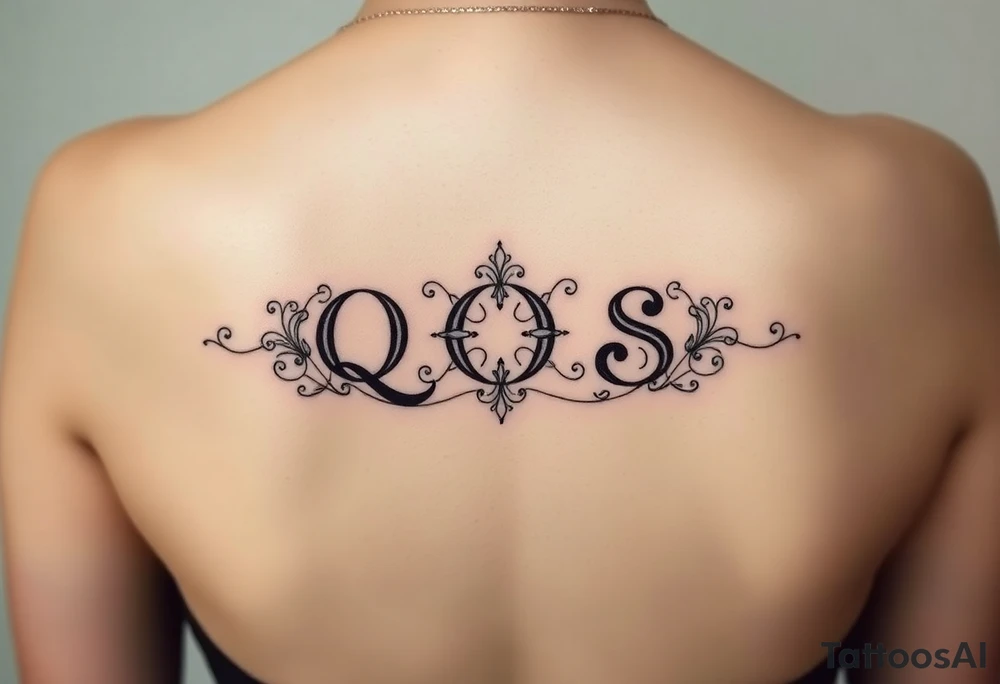 text reading "QOS" across a womb tattoo tattoo idea