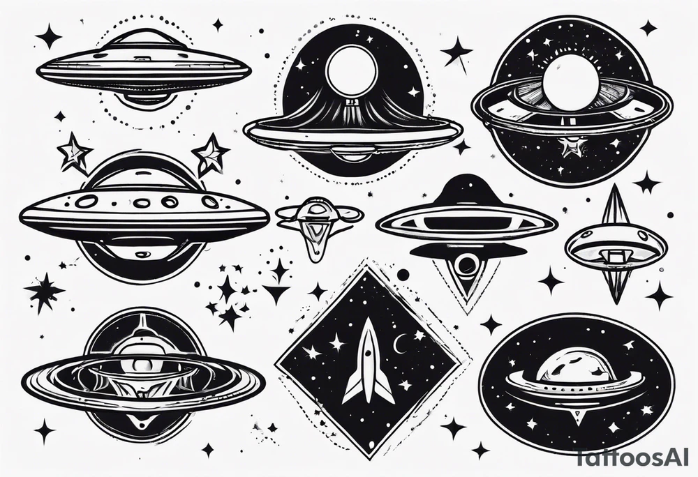 UFO flying through space tattoo idea