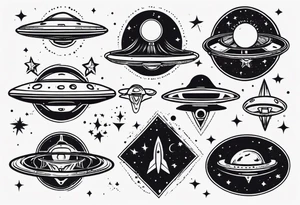 UFO flying through space tattoo idea