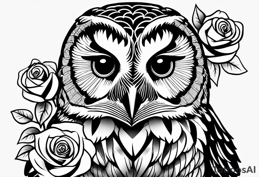 Barred owl with a rose tattoo idea