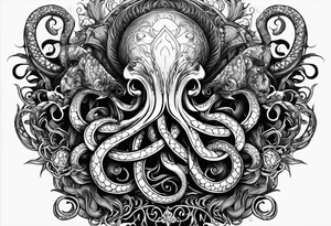 Long tattoo for arm. Lovecraftian creature protecting heart with tentacles. tattoo idea