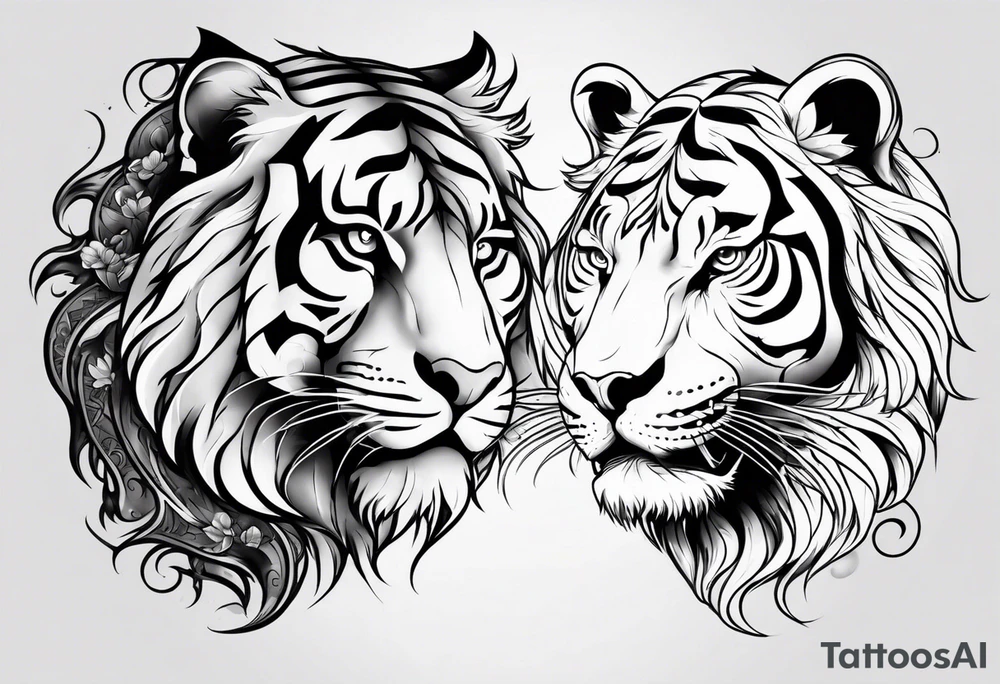 Yin and yang with tiger and lion tattoo idea
