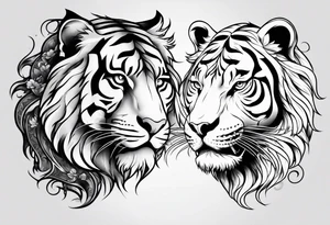 Yin and yang with tiger and lion tattoo idea