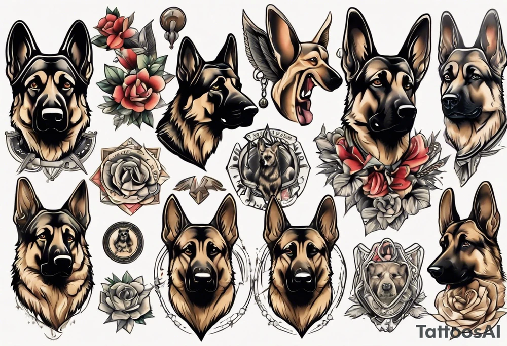 German shepherd portrait tattoo idea