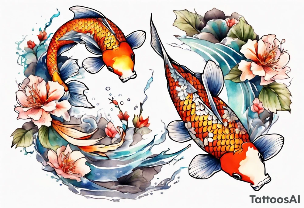 koi carp with floral surroundings tattoo idea