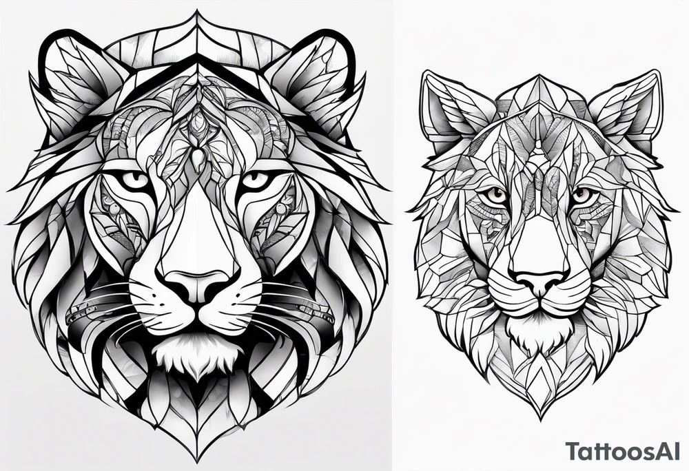 leão poderoso com relógio e bússola no fundo tattoo idea