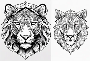 leão poderoso com relógio e bússola no fundo tattoo idea